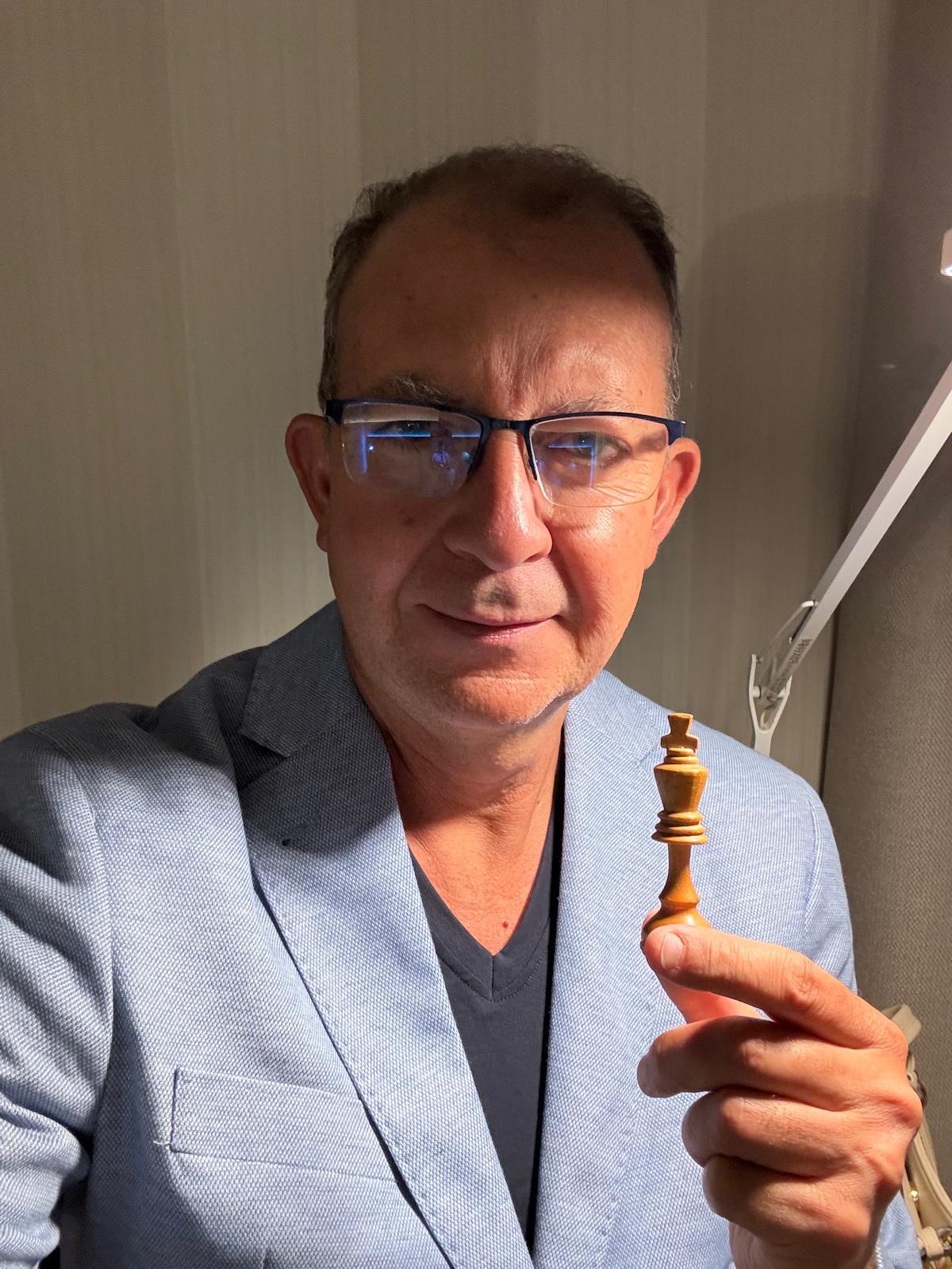 Prof. Dr. Luis F. Jaime with chess king piece